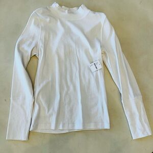 Free People White Ribbed Long Sleeve Top